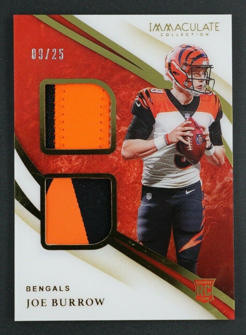 2020 PANINI IMMACULATE JOE BURROW ROOKIE DUAL PATCH #09/25 2020 PANINI IMMACULATE JOE BURROW ROOKIE DUAL PATCH #09/25