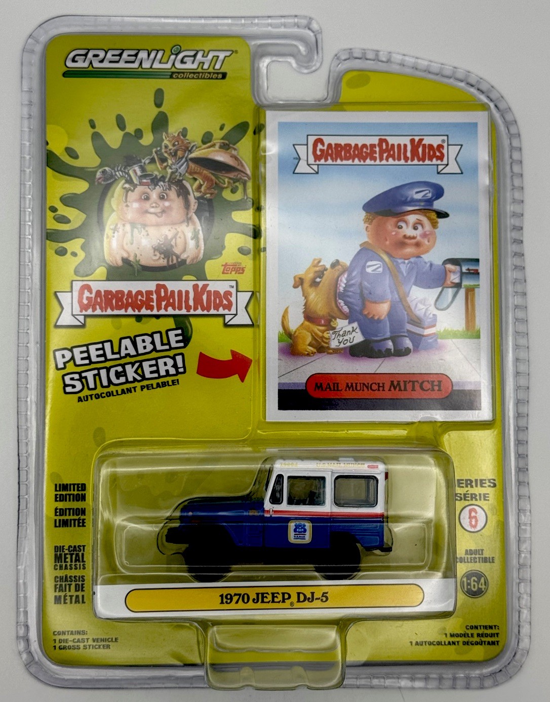 GREENLIGHT 1970 Jeep DJ-5 Mail Munch Mitch 1:64 Diecast Garbage Pail Kids
