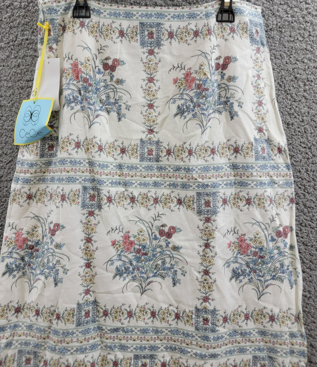 CeCe Floral Print A-Line Maxi Skirt Women's 2 Egret Multi Linen Blend Side Zip - Picture 10 of 15