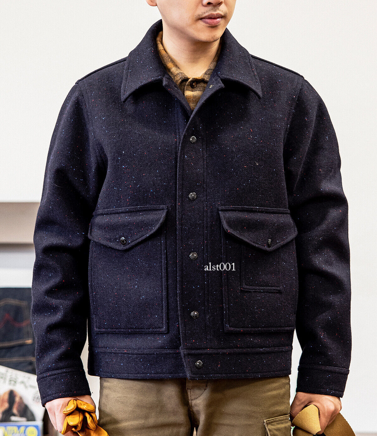 Red Tornado Colorful Dots Wool Work Jacket Men Yellowstone