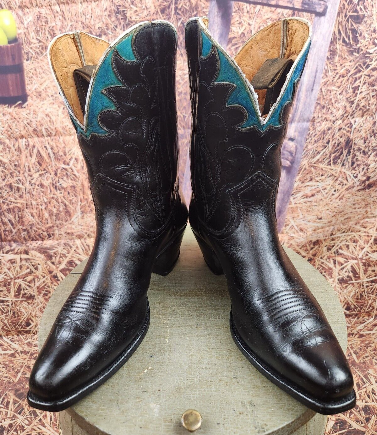 Handmade Nocona 1940's 9.5 D Black And Teal Vintage