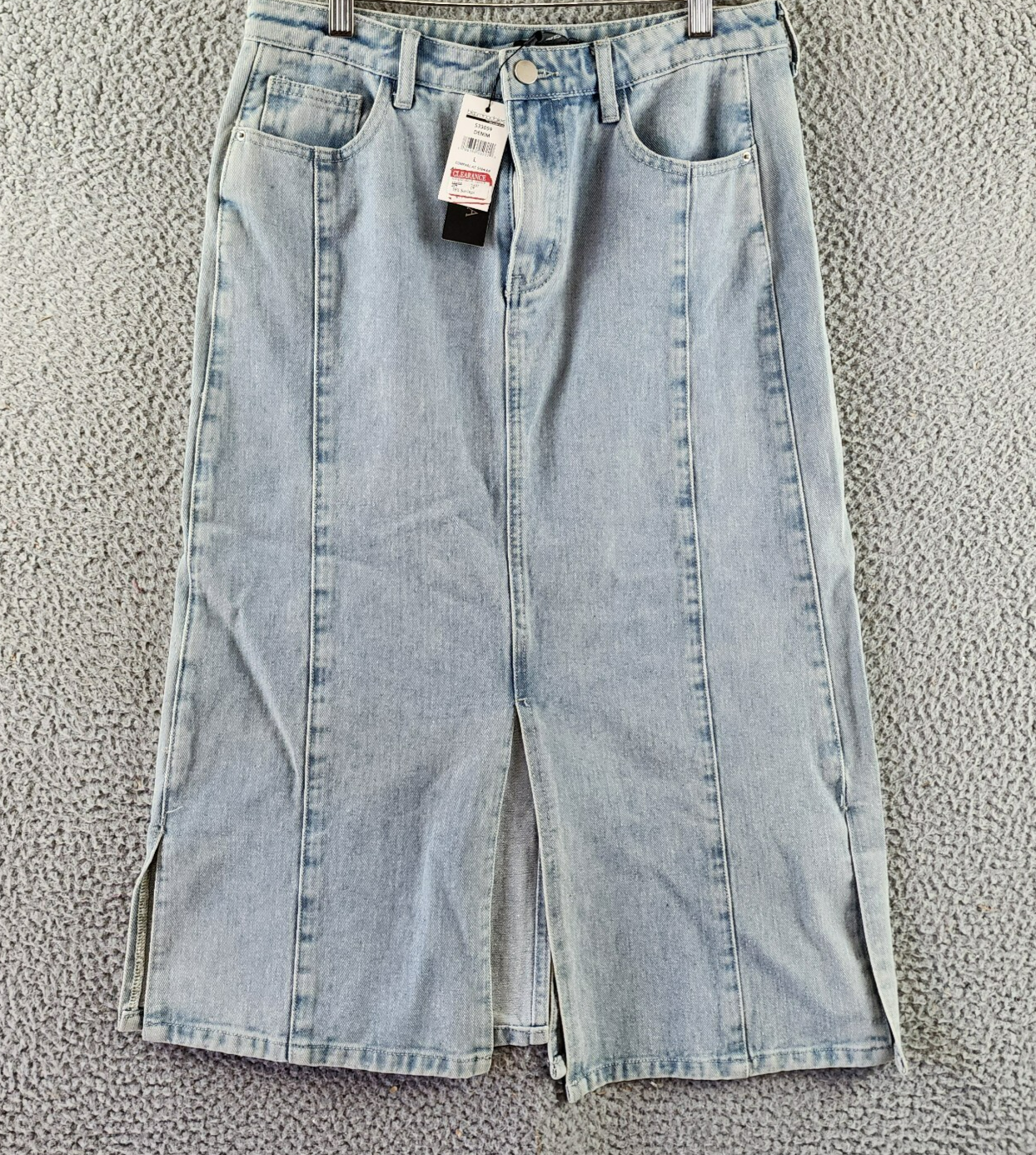 Gracia Straight Cut Midi Denim Skirt Women's L Blue Side Pockets Button Zip - Picture 2 of 17