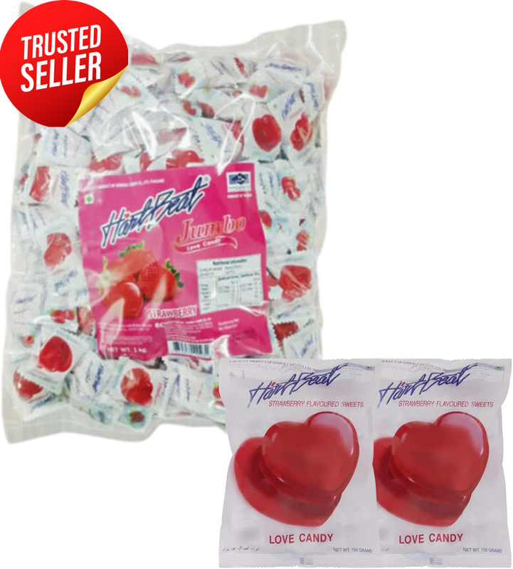 Heart Beat Jumbo Love Candy Strawberry Flavour 1kg Bulk 166 Piece Pack