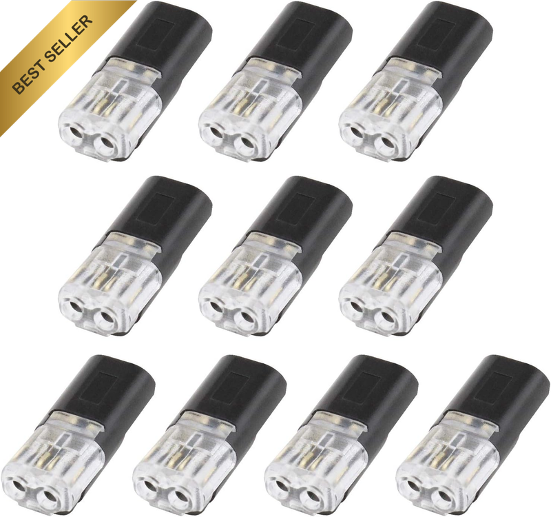 10Pcs Quick Dual Wire Terminal Block 2 Pin Peel-Free Push-Type Design Black I Ty