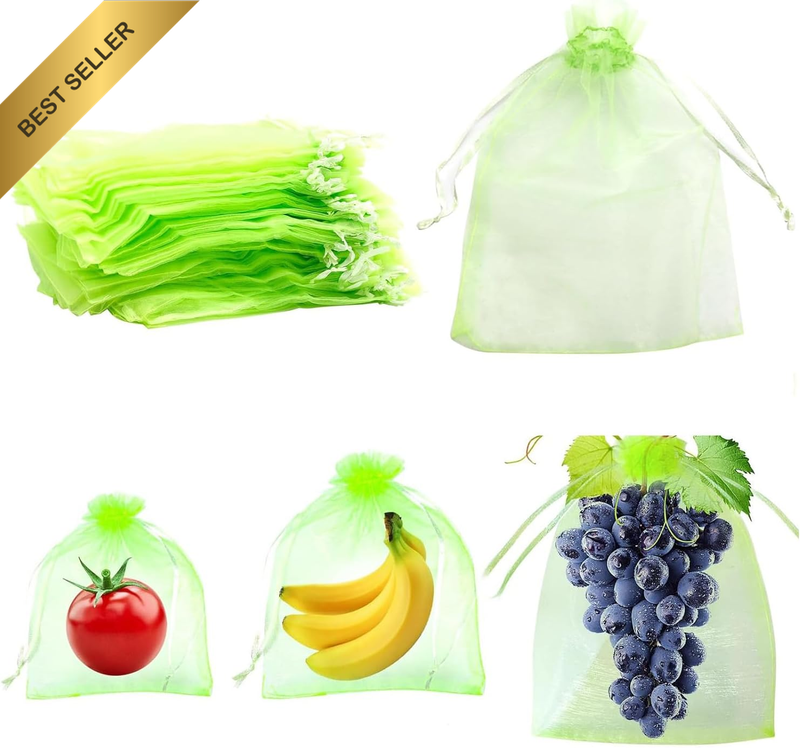 50Pcs Fruit Protection Bags, 6*8 in Reusable Green Fruit Netting Cover, Drawstri