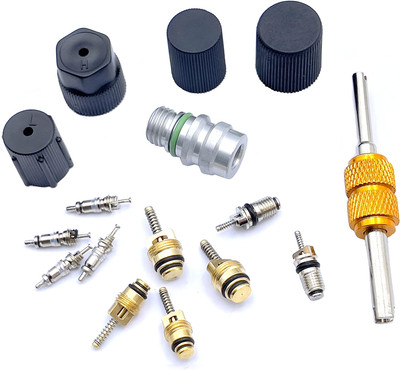 Air Conditioning Valve Core Kit | Cap & Valve AC R12 R134A Teflon Seal Refrig...