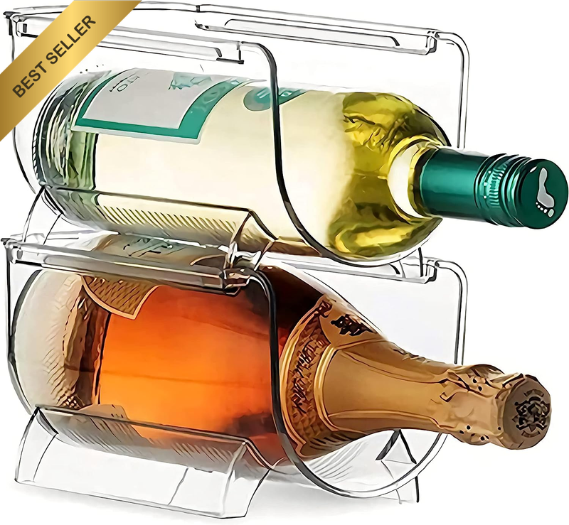 2 Pack Stackable Water Bottle and Wine Rack Plastic Storage Organizer Clear
