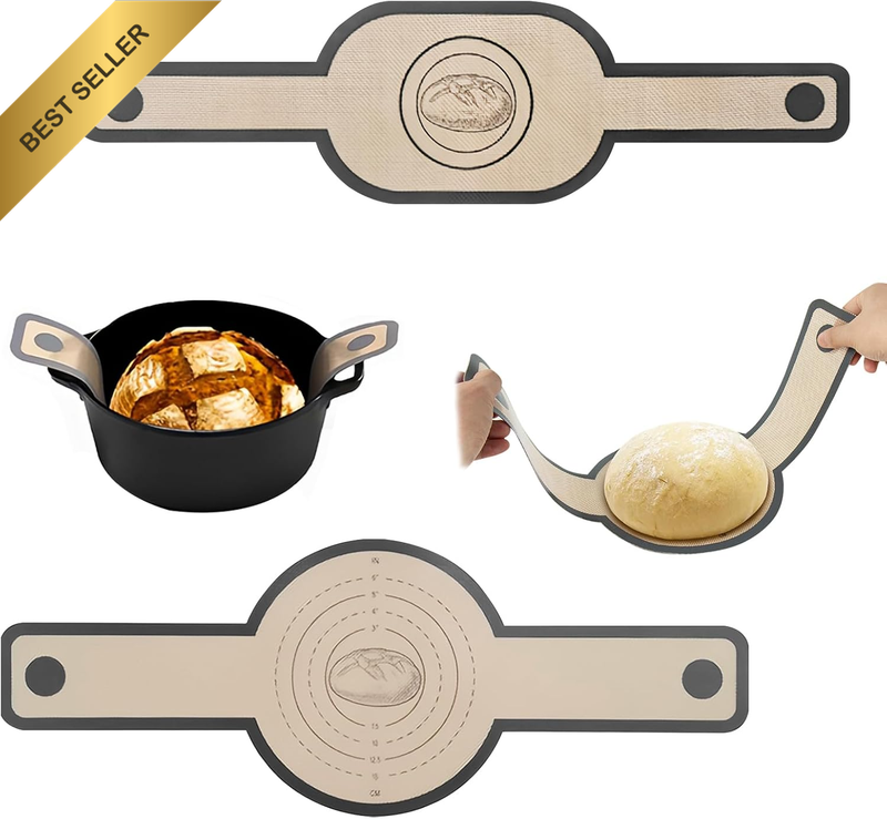 Pack of 2 Silicone Baking Mat for Dutch Oven, Baking Mat Bread, Baking with Long