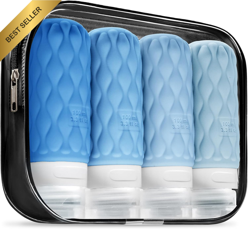 4 Pack Travel Bottles for Toiletries with Labels, 100 Ml Silicone Travel Bottles