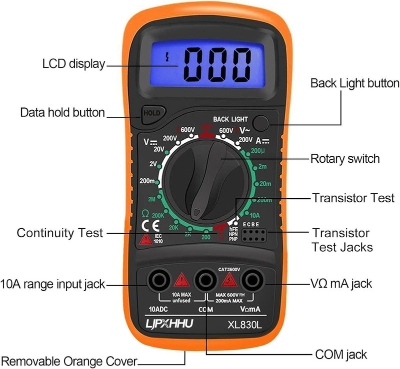 Digital Multimeter Voltmeter Battery Voltage Multi Tester AC DC Volt OHM Amp Cur