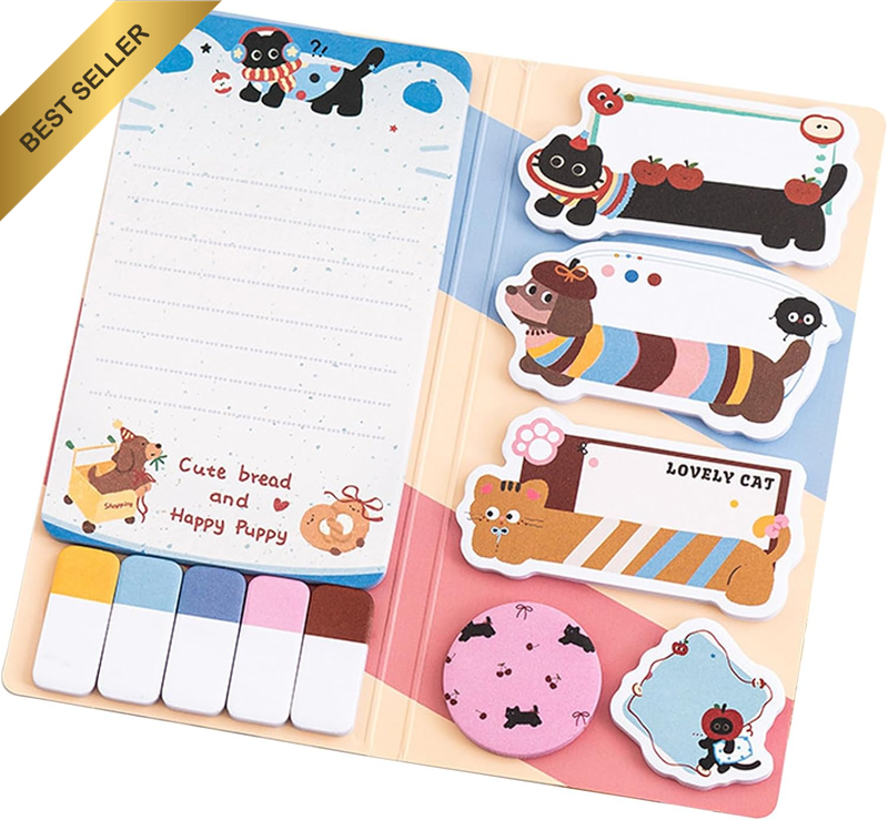 440 Pcs Combination Sticky Notes Set, Cartoon Cat Puppy Multifunctional Self Sti