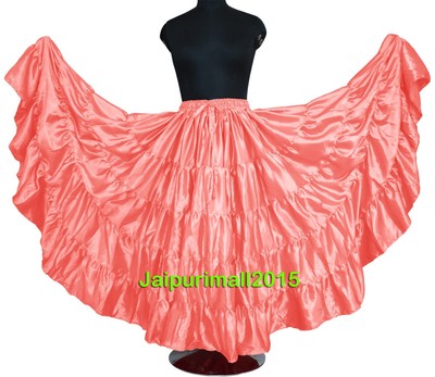 Salmon Satin Gypsy 25 Yard Skirt Tribal Belly Dance 5 Tiered Flamenco Ren Fair