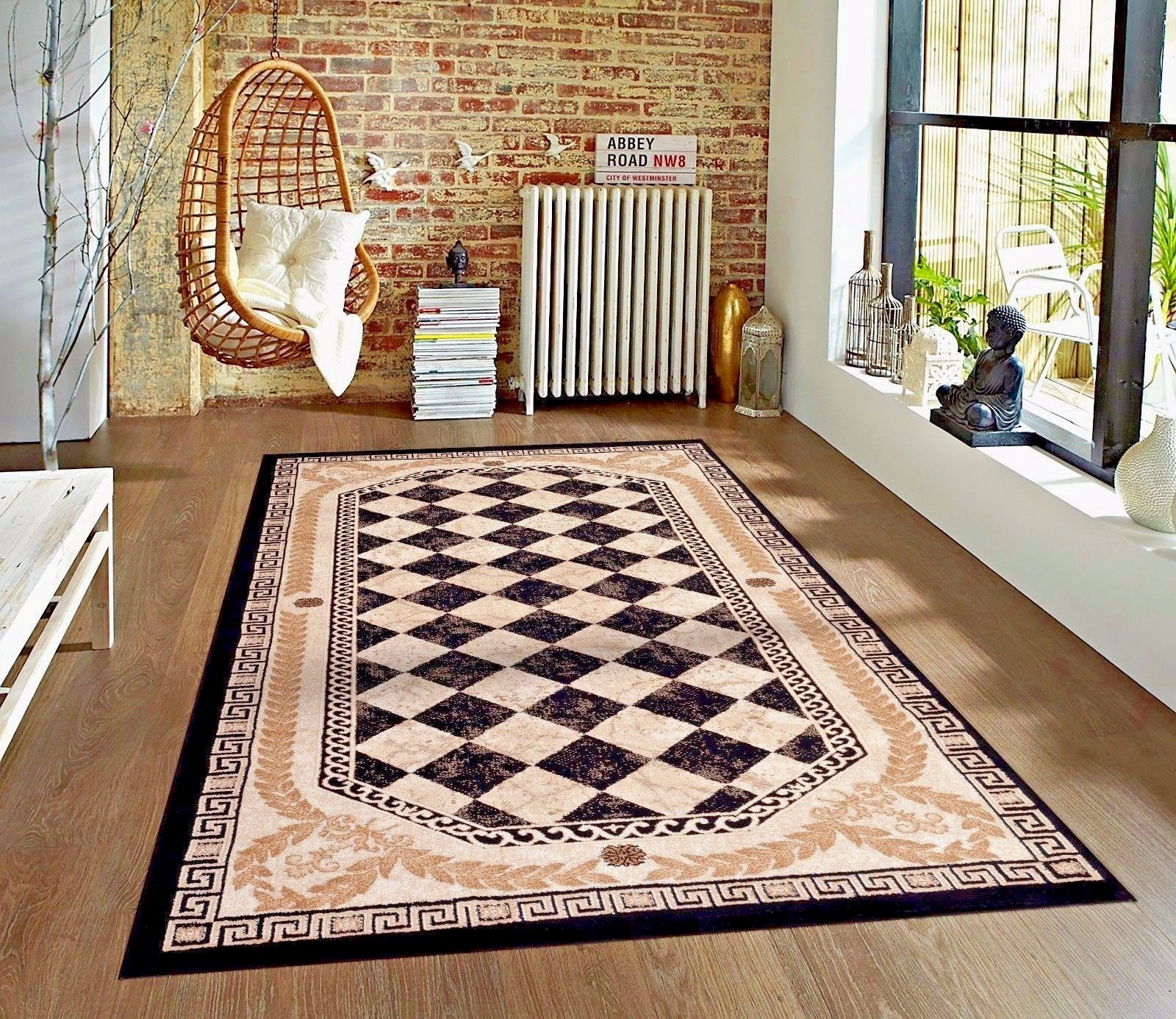 RUGS AREA RUGS 8x10 AREA RUG CHECKERED RUG GREEK KEY BORDERED RUG
