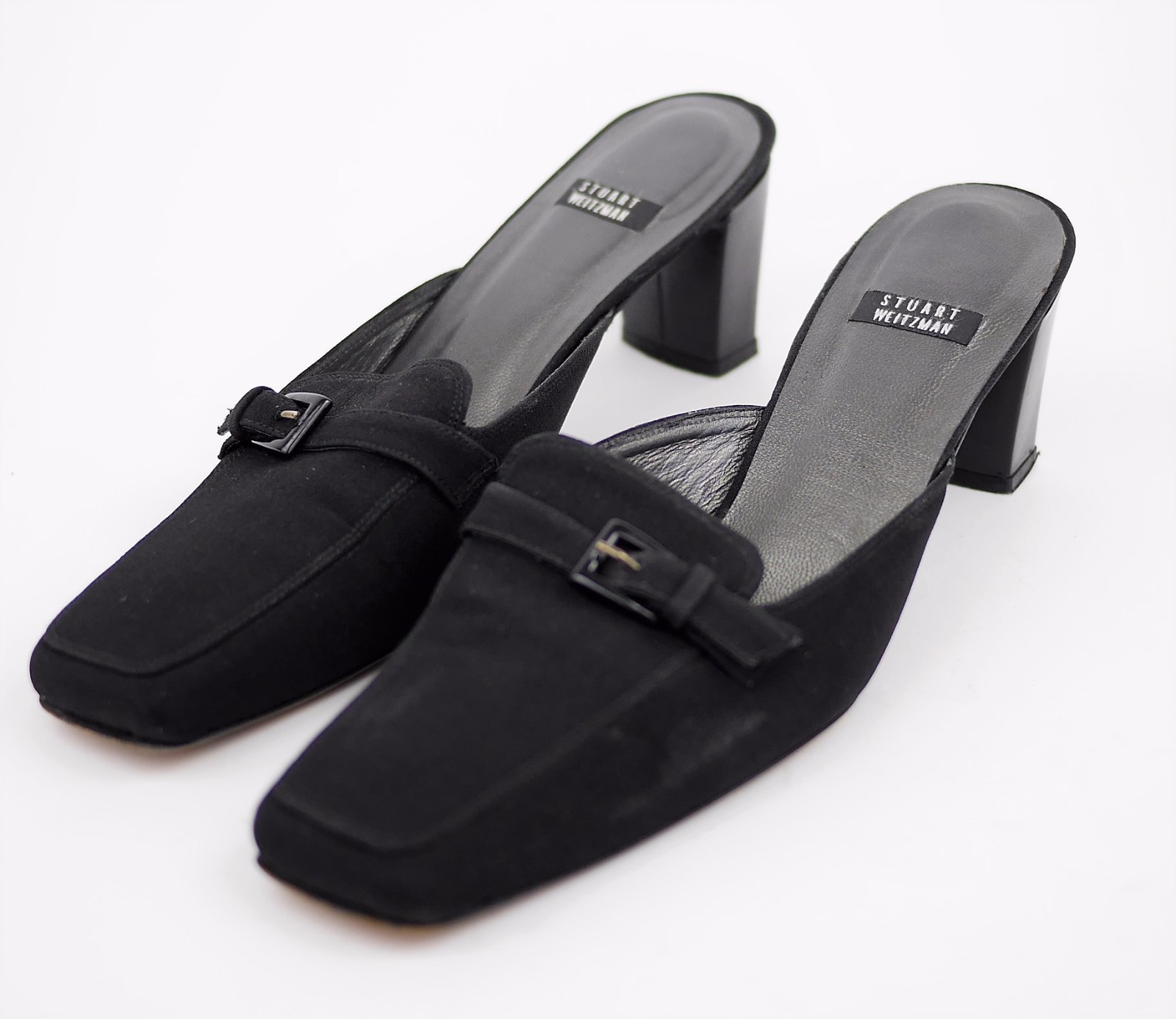 STUART WEITZMAN SK177LQTXM4 関税送料込 STUART WEITZMAN Women's 7.5 Black Satin Mules High Heel Slip