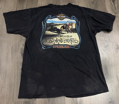 Harley Davidson United Arab Emirates Dubai Camel T Shirt Thrashed Fade Black