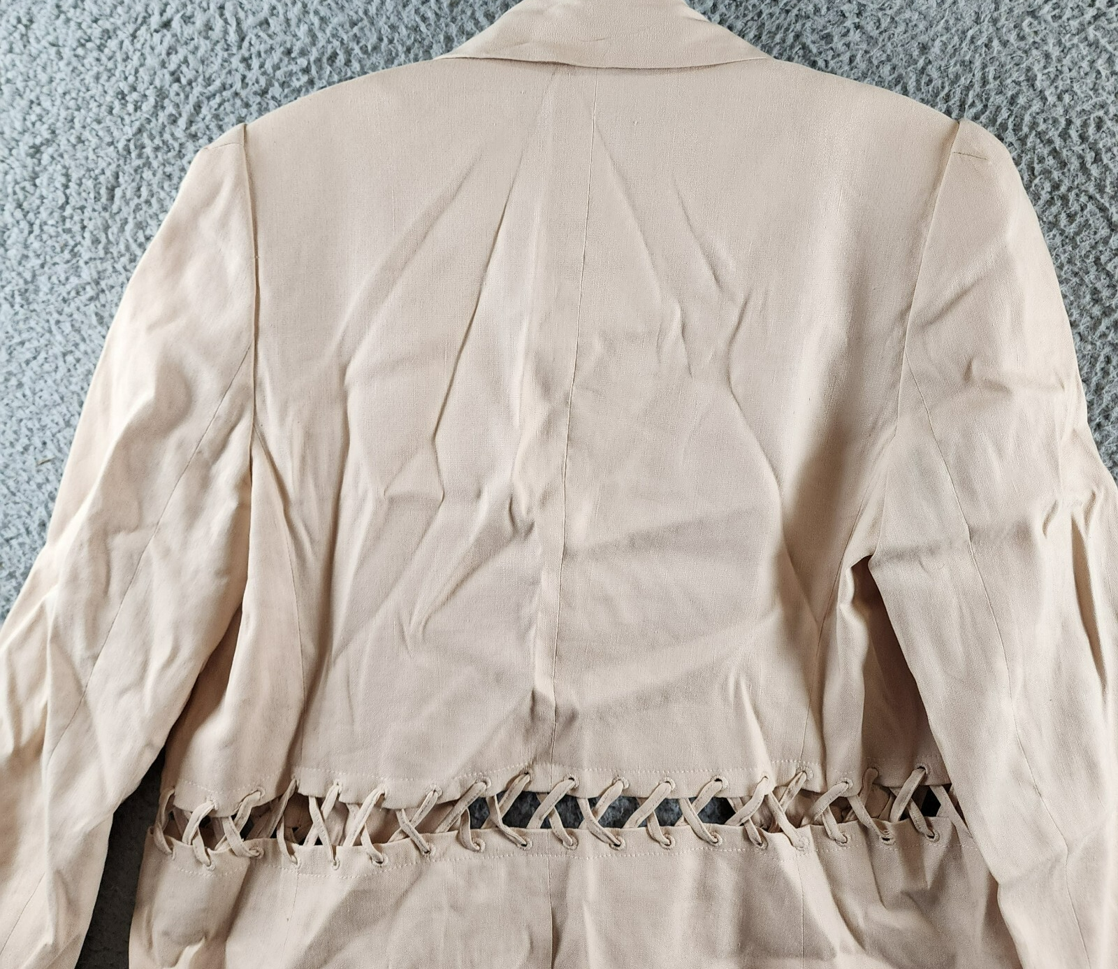 BCBGMAXAZRIA Linen Blend Lace Up Blazer Women's S Sand Long Sleeve Tie Closure - Picture 14 of 14