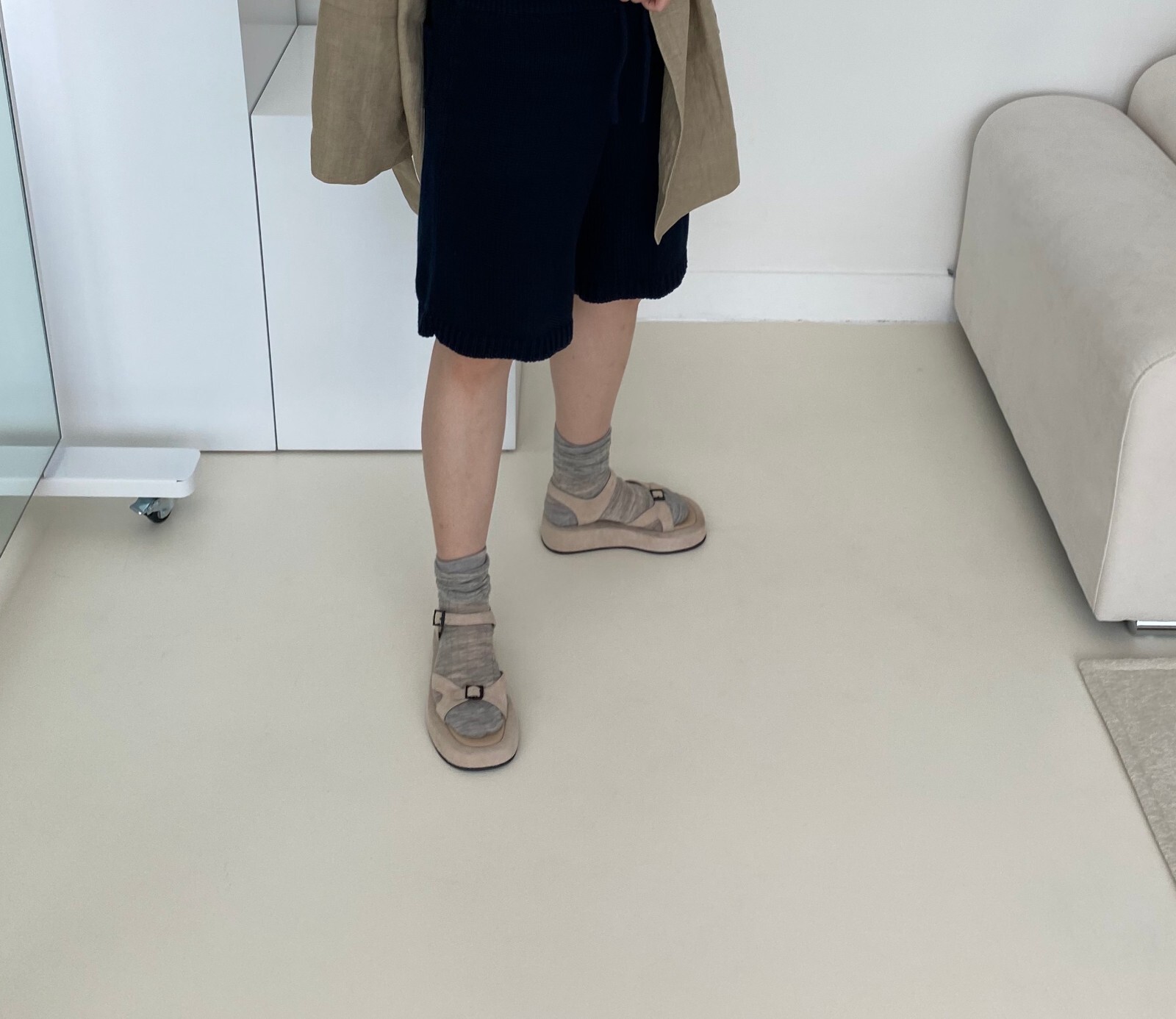 Pre-owned Handmade Women Suede Leather Geri Sandals Row Minimalist Shoes Platform Ankle In Beige