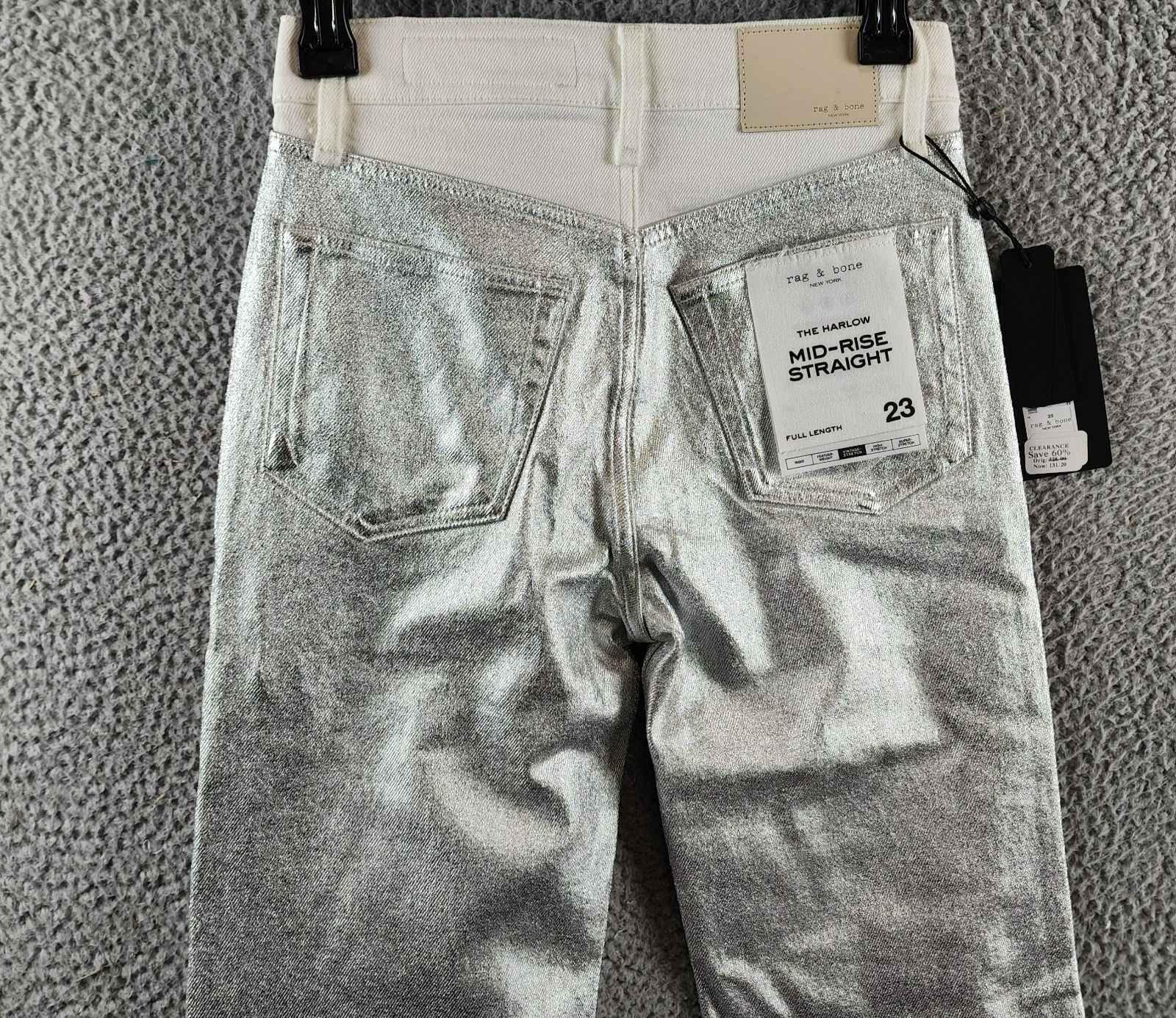 rag & bone Harlow High Rise Straight Jeans Women's 23 Coated Silver Button Zip - Picture 14 of 15