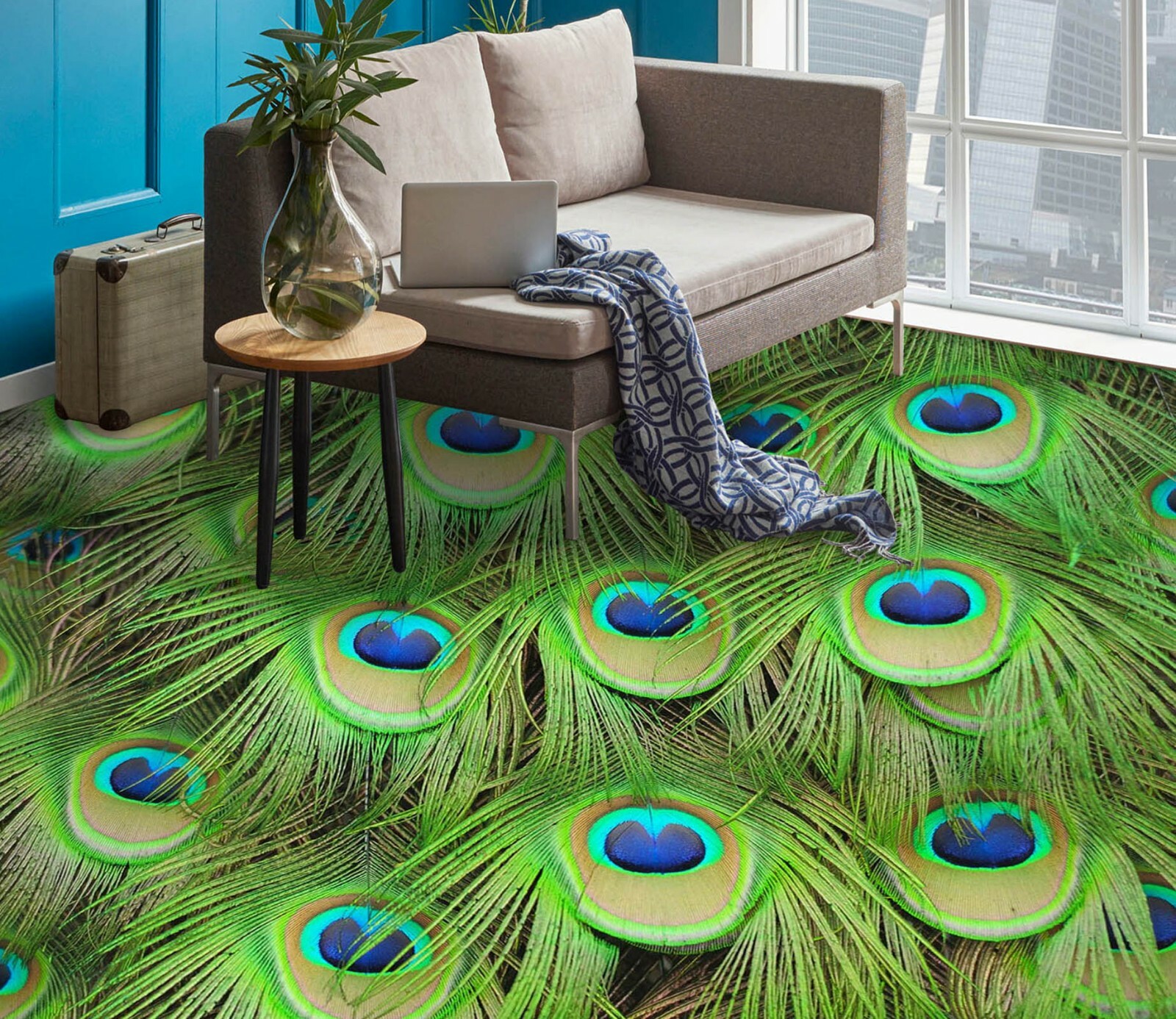 3D Peacock Feather 57RAI93 Floor WallPaper Murals Wall Print