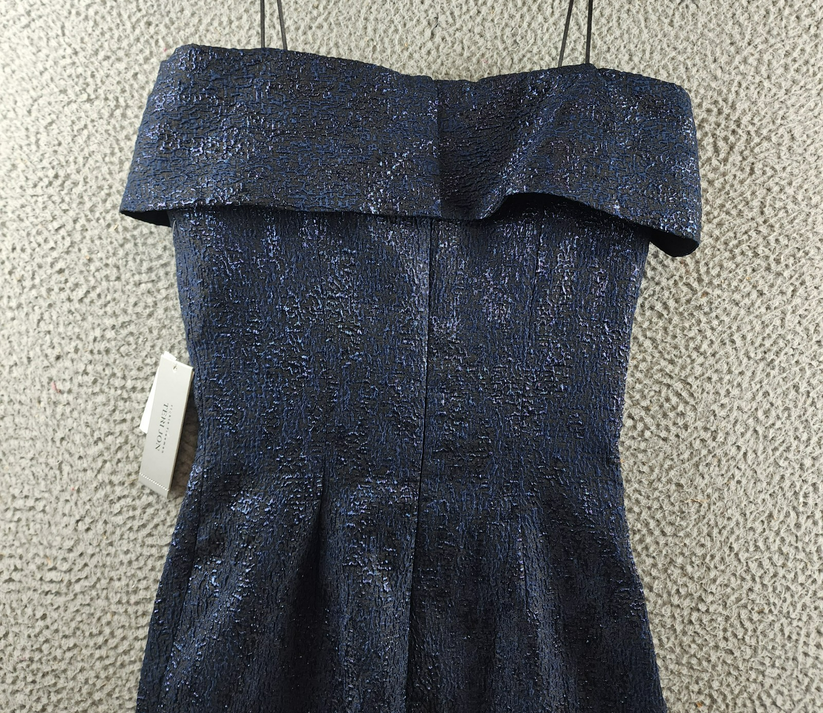 Teri Jon by Rickie Freeman Off-the-Shoulder Metallic Jacquard Dress Women's 2 - Picture 13 of 14