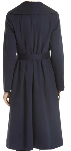 Pre-owned Eileen Fisher Large $498  Midnight Organic Cotton Twill Wide Collar Long Coat