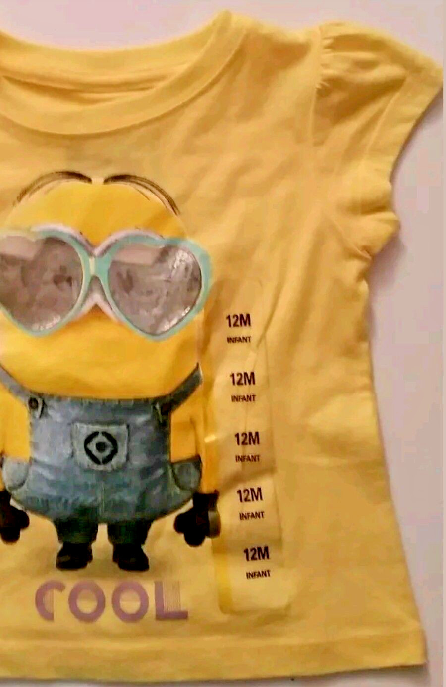 Despicable Me Girl's Infant Baby T-Shirt Yellow Short Sleeve Size 12 Months NWT