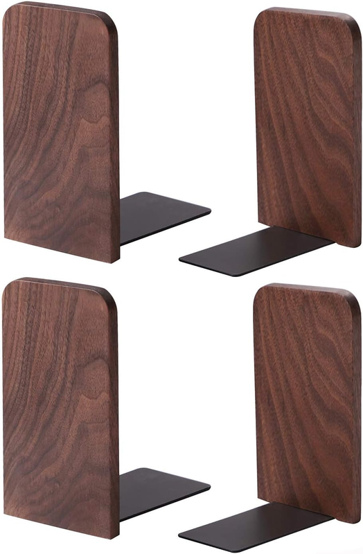Walnut Bookends for Shelves, Wooden Book Ends for Bookshelf, Non-Skid Bookends f