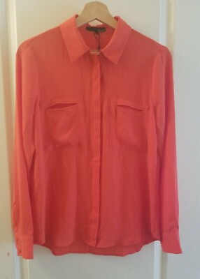 Ro & De Blouse Women Small Coral Orange Button Up Long Sleeve Sheer