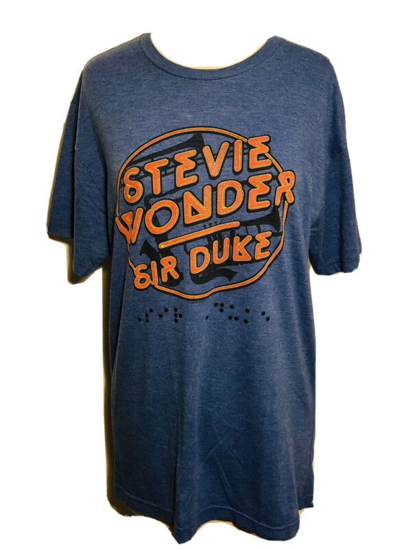 STEVIE WONDER T-SHIRTS Mens M Blue Orange Graphic Braille 2014 Tour Sir Duke