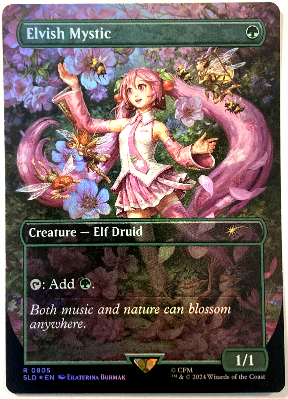 MTG Elvish Mystic RAINBOW FOIL Secret Lair x Hatsune Miku