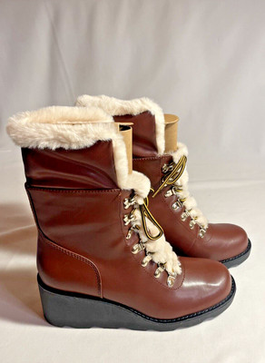 Nine West Boots Womens Size 9 1/2M Perry Faux Suede Shearling Trim Ankle booties