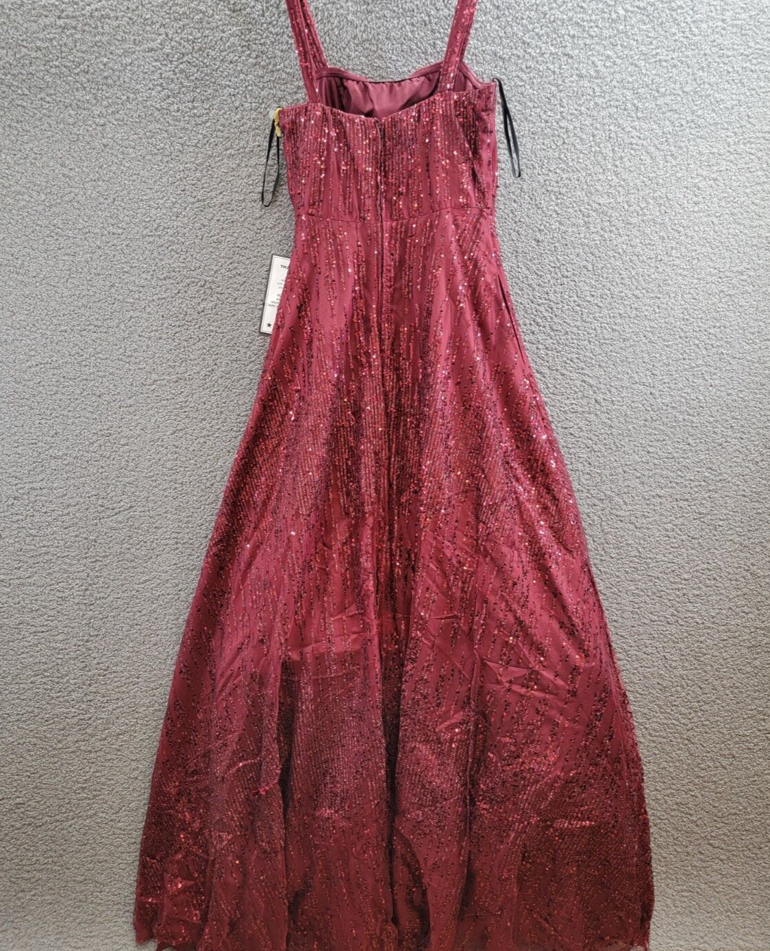 Say Yes to the Prom Glitter Mesh Gown Juniors' 7/8 Wine Square Neck Back Zip - Picture 10 of 16