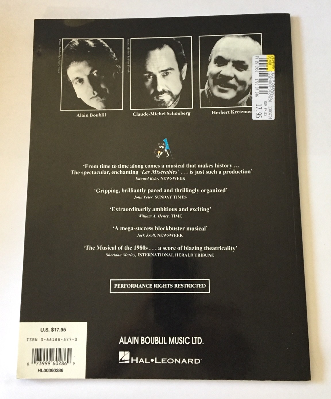 LES MISERABLES PIANO/VOCAL SHEET MUSIC 1991 SOFTCOVER