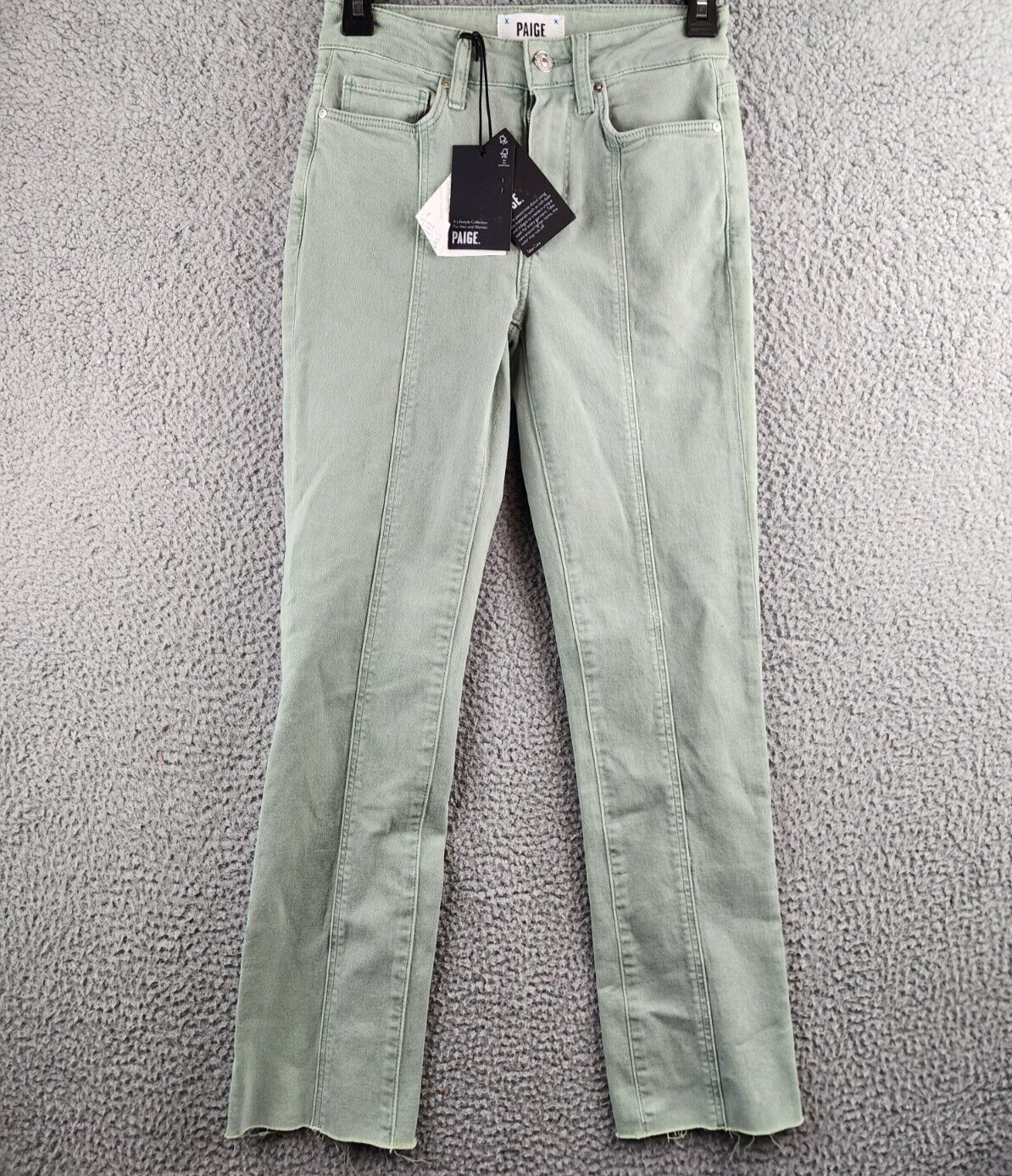 PAIGE Cindy High Rise Ankle Straight Jeans Women's 24 Vintage Light Mint Solid - Picture 2 of 18