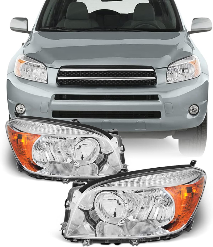Chrome Clear Headlight Headlamps Replacement for 2006-2008 Toyota RAV4 XA30