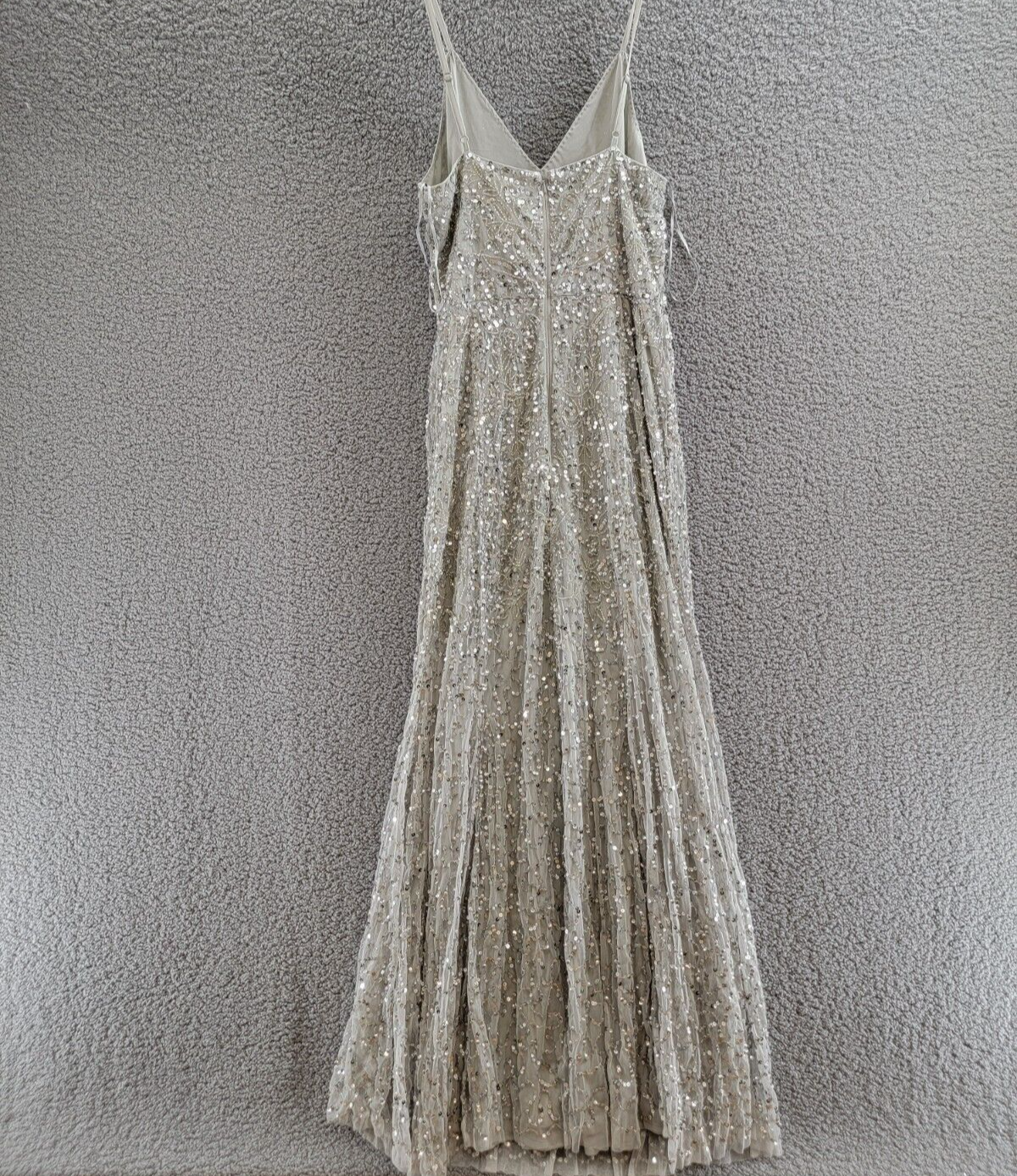 QUIZ Beaded Fishtail Maxi Dress Women's 10 Silver V-Neck Sleeveless Back Zip - Picture 9 of 17