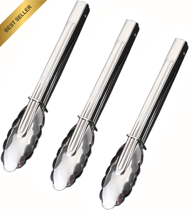 3 Pcs Stainless Steel Serving Tongs, 10-Inch Metal Cooking Tongs with Scalloped
