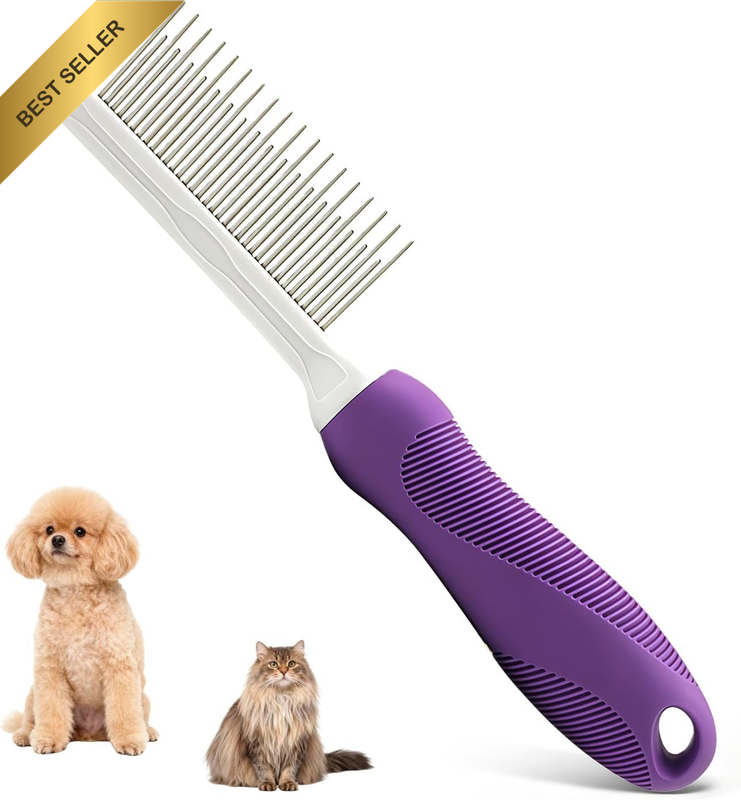Cat Comb Dog Comb for Cat Grooming - Detangling Pet Comb with Long & Short Stain