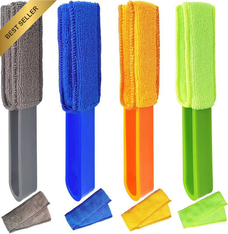 4 Pack Blinds Duster, Window Blinds Cleaner Duster Brush with 4 Microfiber Sleev