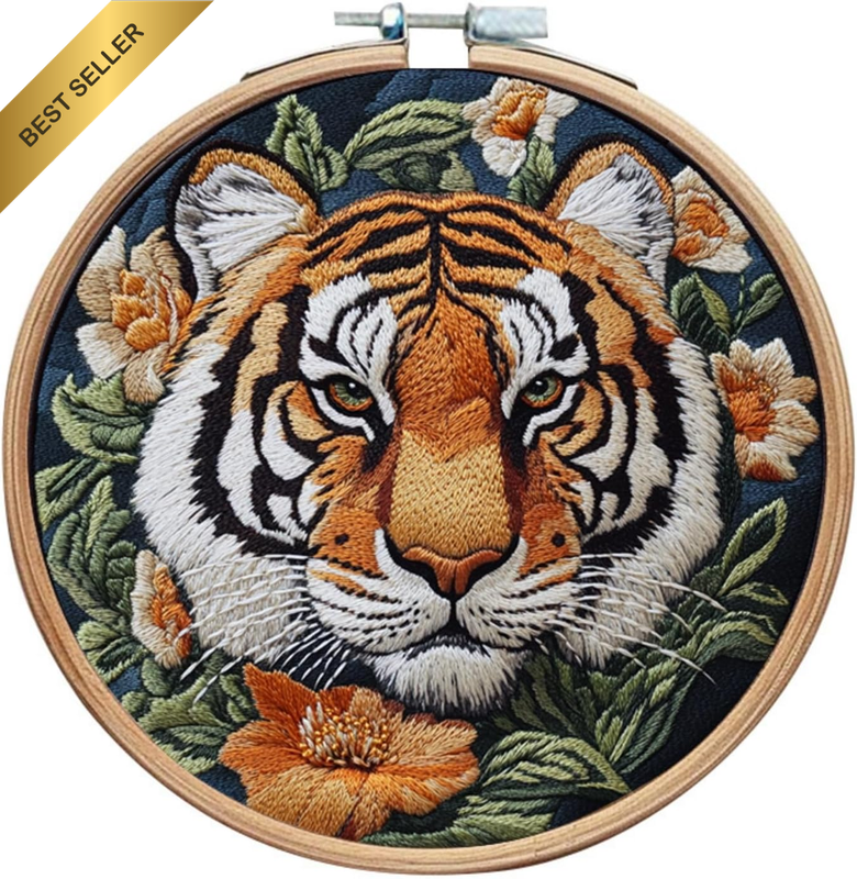 Embroidery Starter Kit Tiger Head Stamped with Printed Pattern Cross Stitch Embr