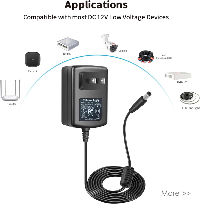 DC 12V 2A Security Camera Power Supply Adapter Combine with 1 to 4 Power Splitte