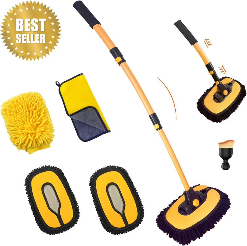 Car Wash Brush Kit with 15° Curved Telescopic Handle, Scratch-Free