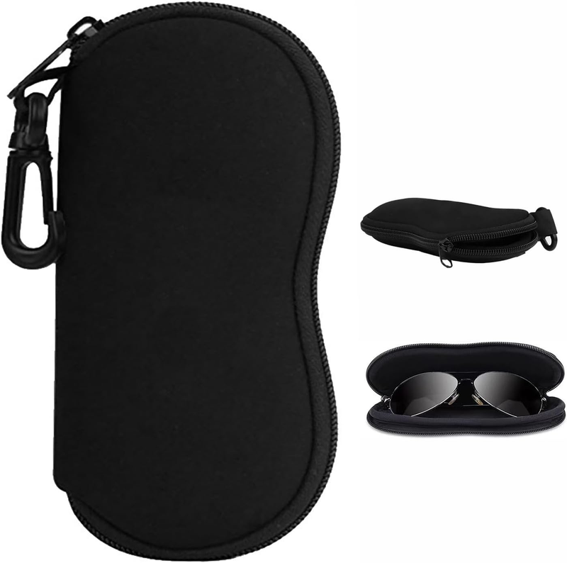 Neoprene Sunglasses Case with Carabiner, Lightweight Zipper Eyeglass Holder