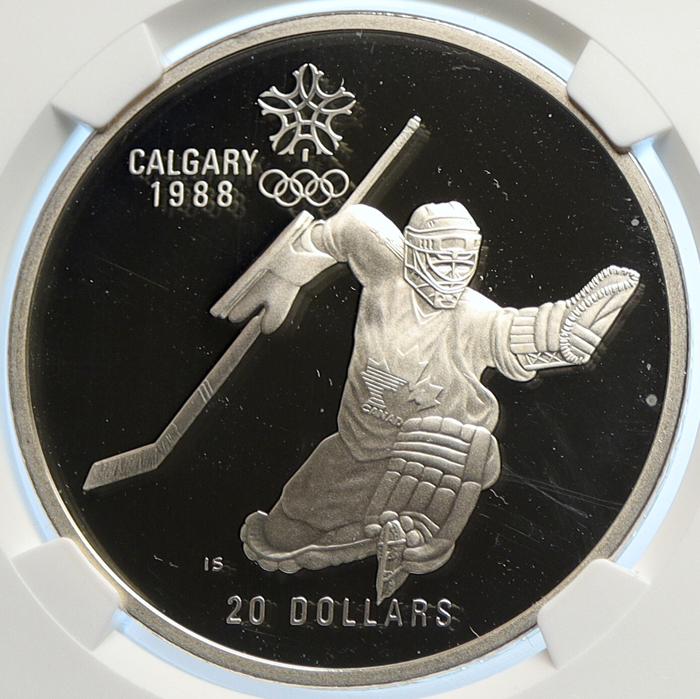 1986 CANADA for 1988 CALGARY OLYMPICS HOCKEY NGC Proof Silver $20