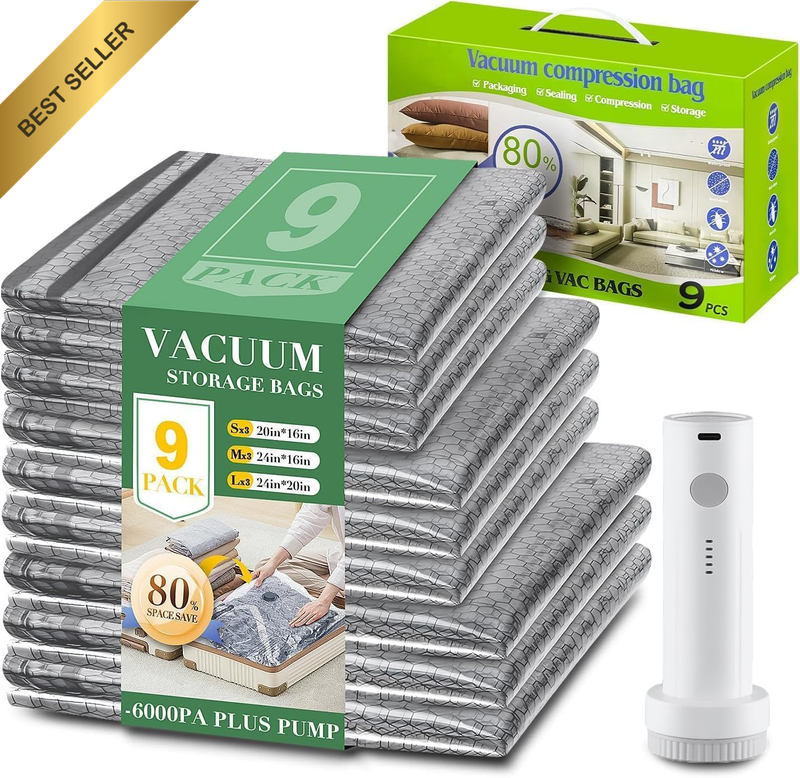 Vacuum Seal Bags for Clothing with Wireless Electric Pump - Travel & Home Use, 9
