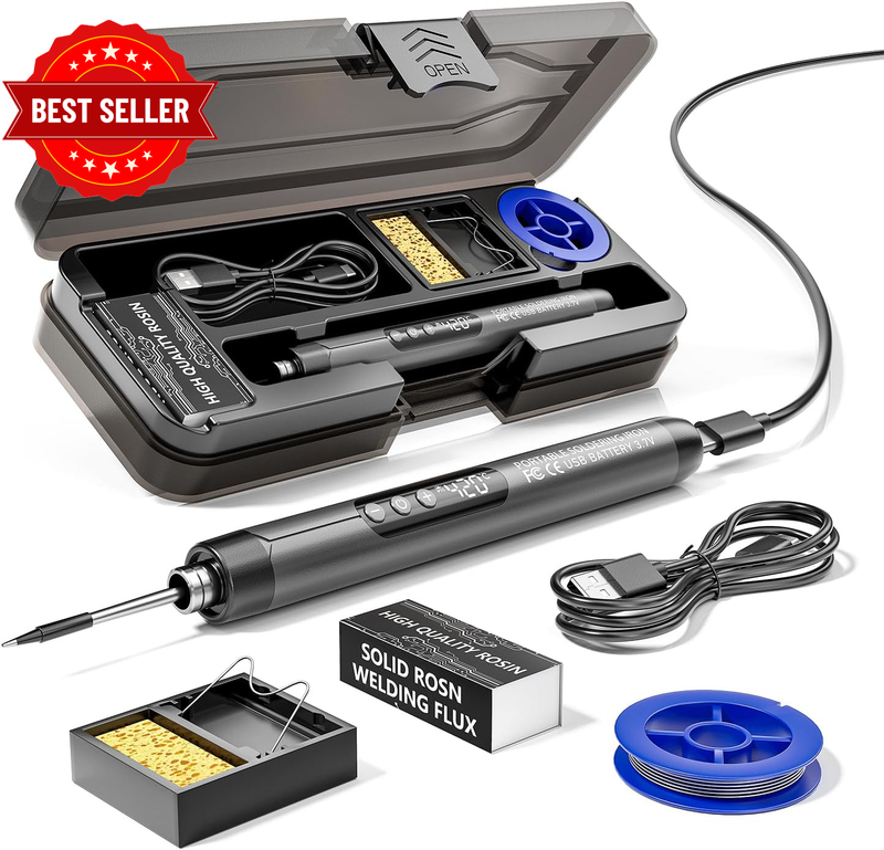 Soldering Iron Kit - Cordless USB Rechargeable Soldering Iron with 3-Speed Tempe