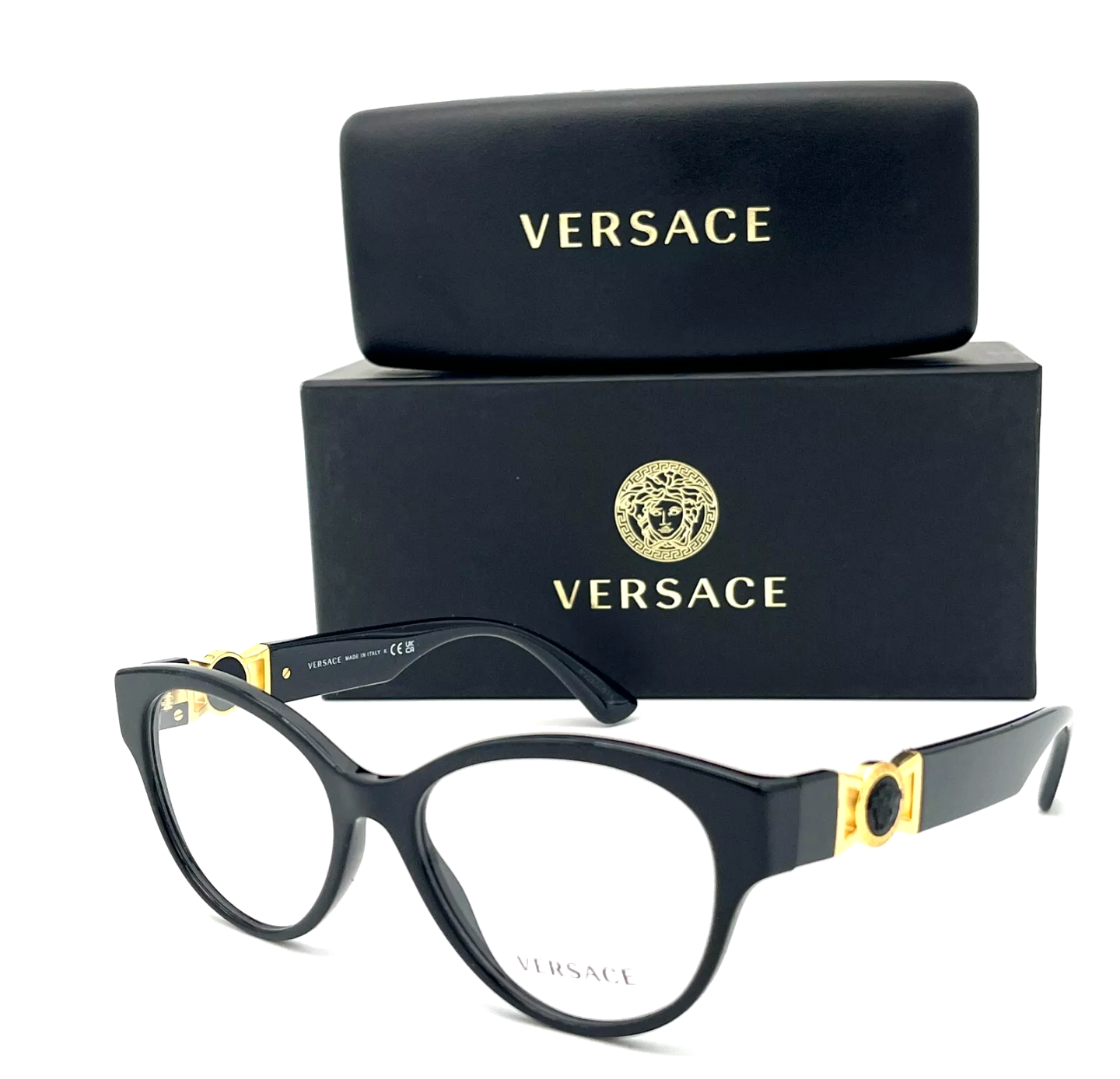 New VERSACE Eyeglasses MOD. 3313 GB1 54-17 145 Black & Gold