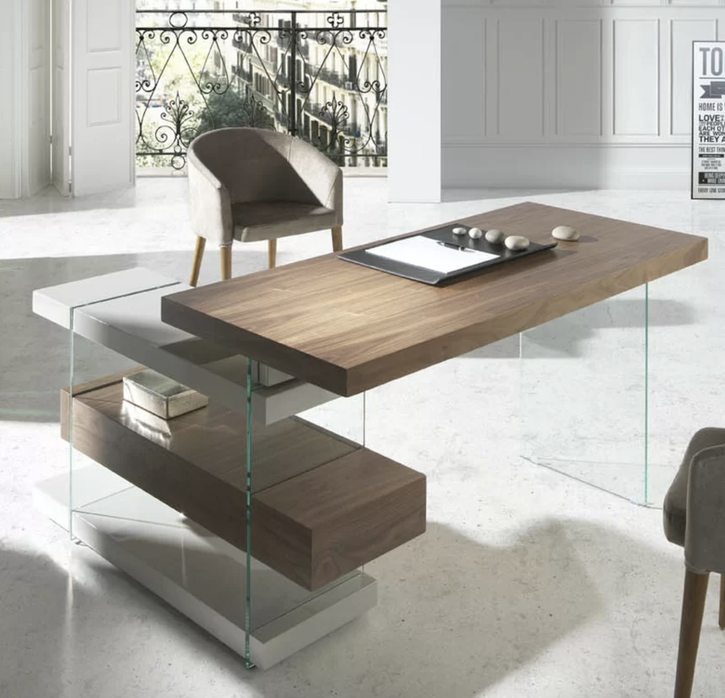 Bayside Nala Elegant Contemporary Wood Glass Computer Desk Home