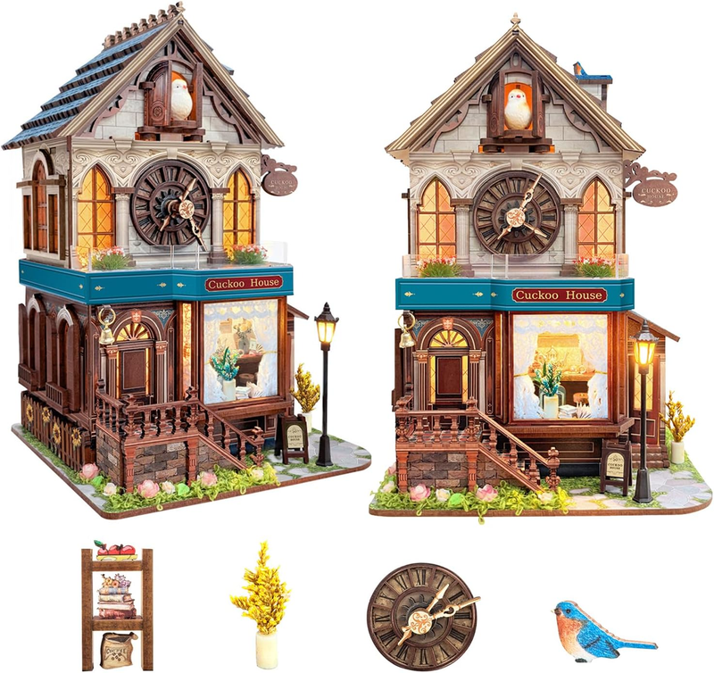 Book Nook Kit Cuckoo House DIY 3D Wooden Puzzle w/ LED Miniatu...