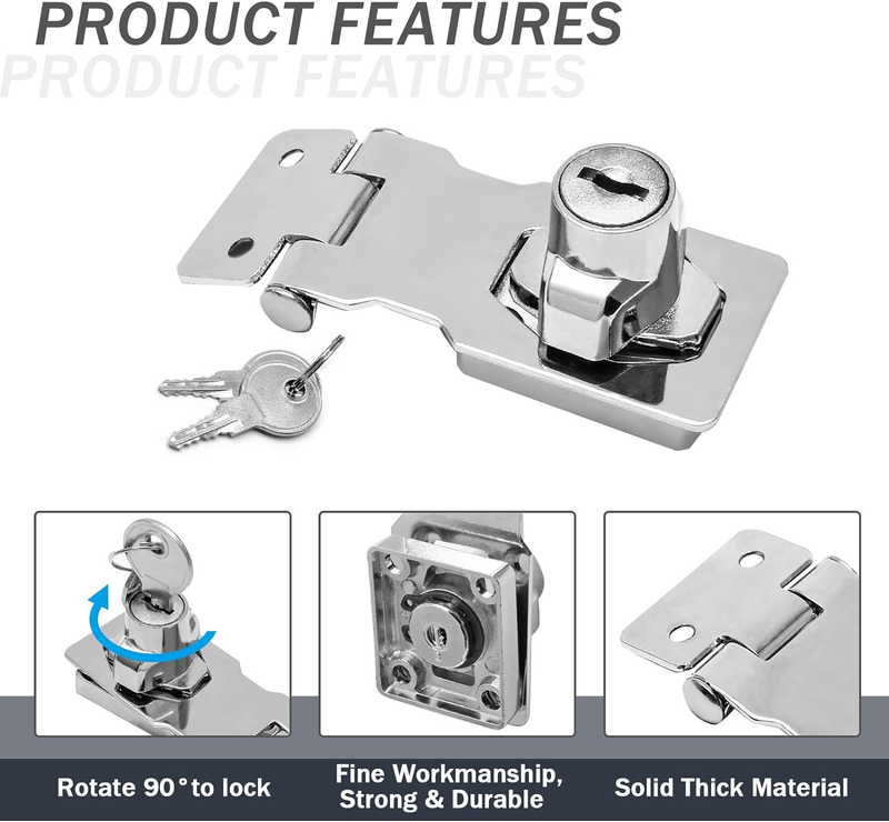 2Pcs Keyed Hasp Locks 2.5 Inch Twist Knob Keyed Locking Hasp, Metal Safety Hasp 